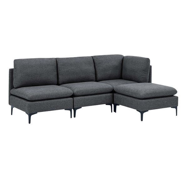English Elm Linen Upholstered Modular Sectional Sofa with Black Metal Legs for Modern Living Dark Gray B2748S00106