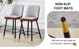 English Elm Modern Two-Tone Pu Bar Stool - Brown and Light Gray Spliced Chairs With Gold Decorated Legs.Brown and Light Gray Spliced,Black Metal Legs,Set Of 2 Chairs.