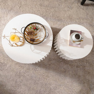 English Elm White Nesting Storage Tables with Lift Off Lid Curved Silhouette for Modern Living Rooms W3081P389055