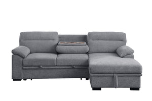 English Elm Kipling Chenille Sleeper Sectional with Storage Chaise and Built-in Usb Charging Light Gray B061S00832