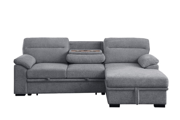 English Elm Kipling Chenille Sleeper Sectional with Storage Chaise and Built-in Usb Charging Light Gray B061S00832