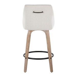 English Elm Hannah 26" Transitional Counter Stool Set of 2 with Swivel, Padded Upholstery, Whitewash Wood Legs and Round Black Metal Footrest Cream B202S00324