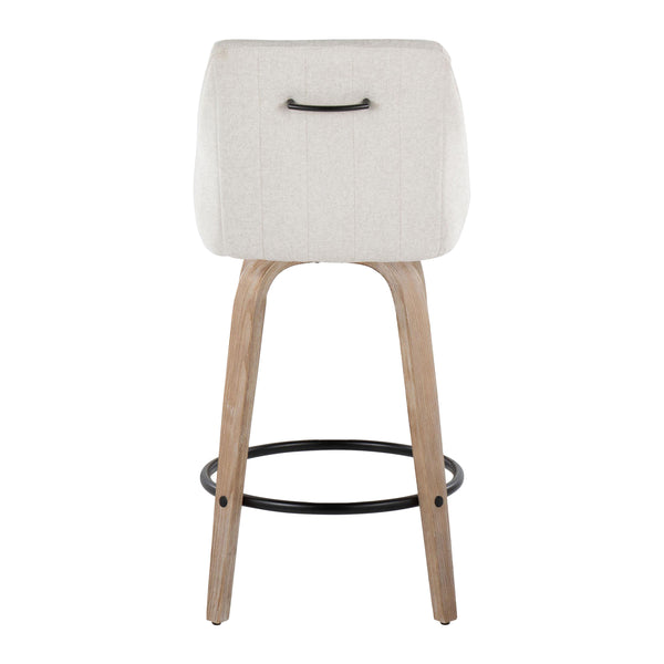 English Elm Hannah 26" Transitional Counter Stool Set of 2 with Swivel, Padded Upholstery, Whitewash Wood Legs and Round Black Metal Footrest Cream B202S00324
