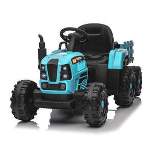 English Elm Ride on Electric Tractor Toy with Trailer 24v 400w Dual Motors Remote Control Led Blue W1578P194692