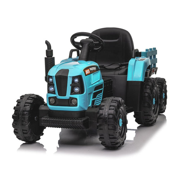 English Elm Ride on Electric Tractor Toy with Trailer 24v 400w Dual Motors Remote Control Led Blue W1578P194692