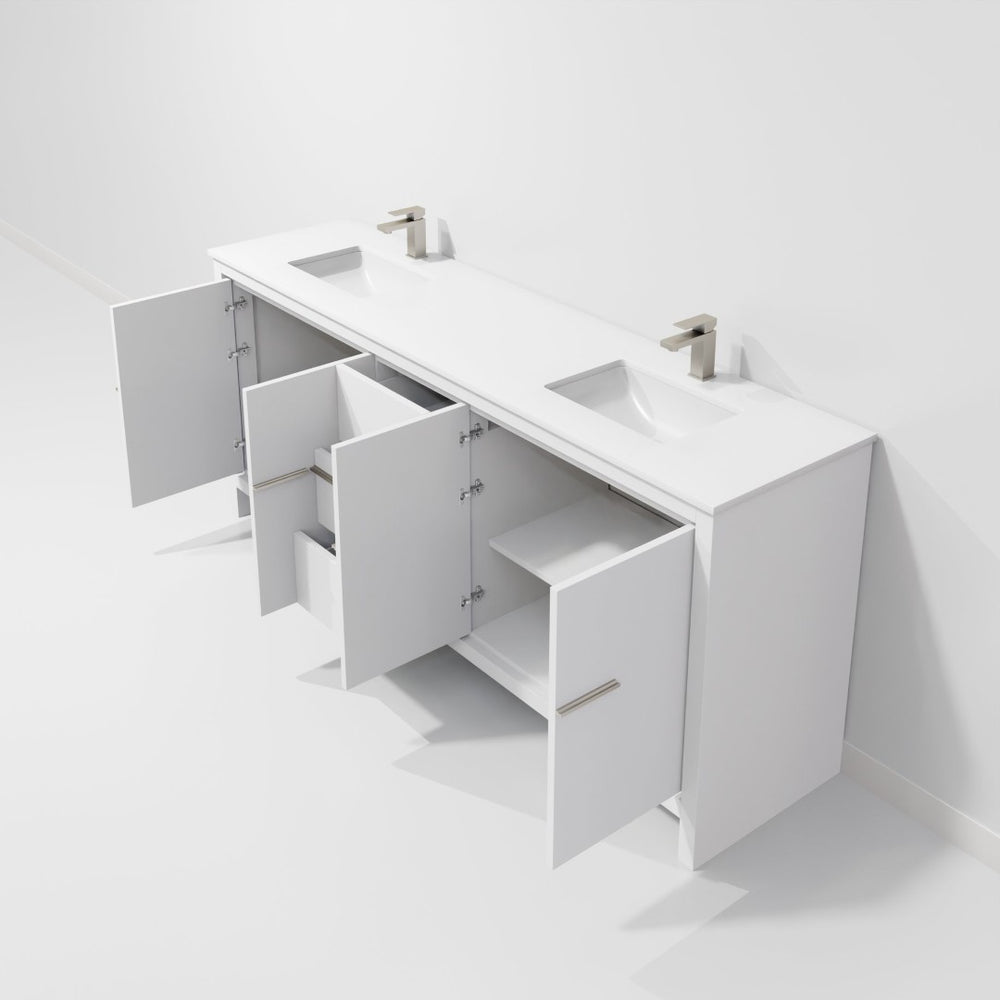 English Elm White Double Bath Vanity 80" W With Cultured Marble Top & Gun Metal Faucet - Stylish Storage Solution B2731P259581-GIGA