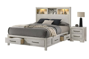 English Elm Modern Transitional Eastern King Platform Bed Open Shelves Led Lights Antique White B011S02119