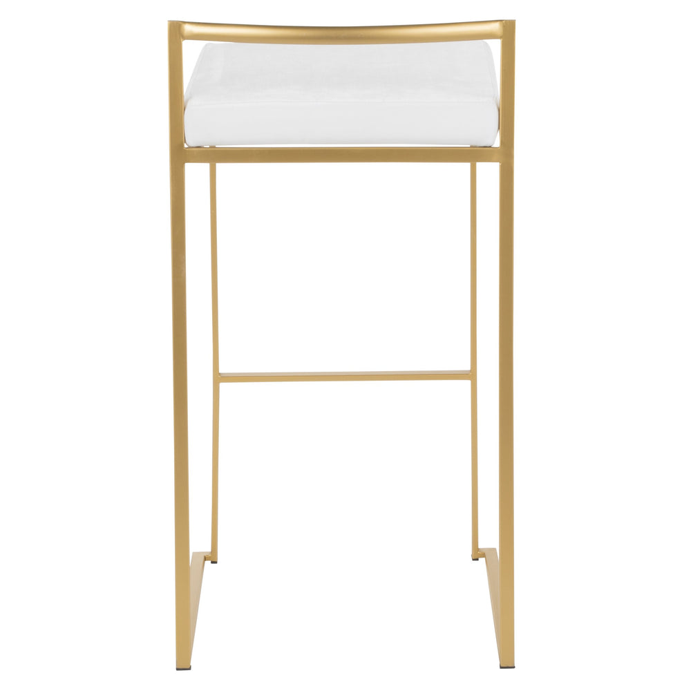 English Elm Fuji 30" Glamorous Stackable Barstools Set Of 3 In Gold Metal & White Velvet For Chic Interiors B202P222223