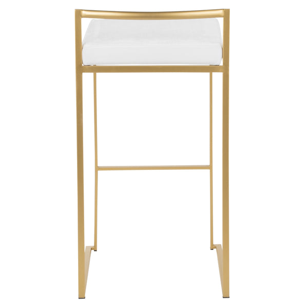 English Elm Fuji 30" Glamorous Stackable Barstools Set Of 3 In Gold Metal & White Velvet For Chic Interiors B202P222223
