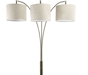 English Elm 1pc Contemporary 3-Light Floor Lamp with Brown Metal Base, Ivory Shades & Dimmer Switch, 80" tall B2741P317224