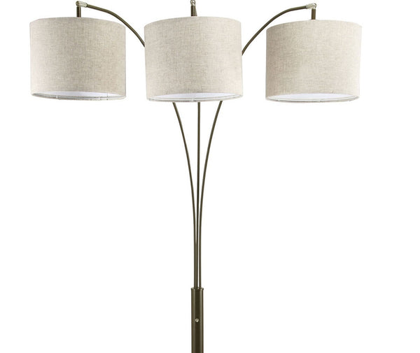 English Elm 1pc Contemporary 3-Light Floor Lamp with Brown Metal Base, Ivory Shades & Dimmer Switch, 80" tall B2741P317224