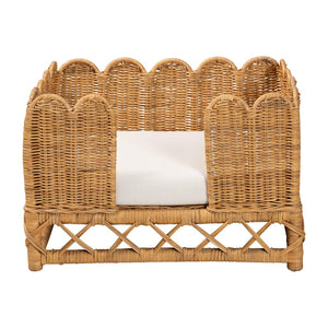 English Elm Bohemian Natural Rattan Pet Bed with Scalloped Border and Removable Foam Cushion B2750P467819