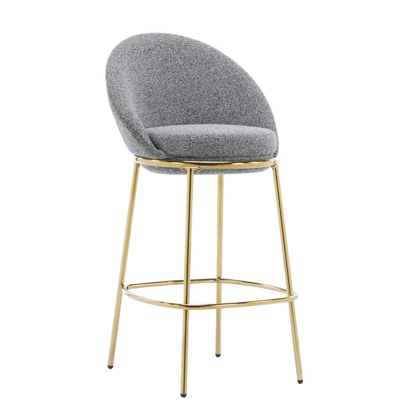 English Elm Christopher Knight Home® - Celano Upholstered Metal Barstool Set of 2 with Plush Rounded Seat, Semi‑Enclosed Backrest, Durable Frame Gold,Gray N775P268055G
