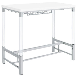 English Elm Tonneson White Acrylic Leg Bar Table with Silver Trestle, Wine Rack & Stemware Holders, 47" B062P299943