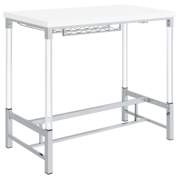 English Elm Tonneson White Acrylic Leg Bar Table with Silver Trestle, Wine Rack & Stemware Holders, 47" B062P299943
