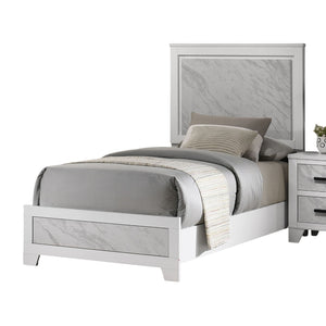 English Elm Contemporary White Twin Bed With Faux Marble Headboard - Stylish Rubberwood Frame Furniture Set B2741S00713