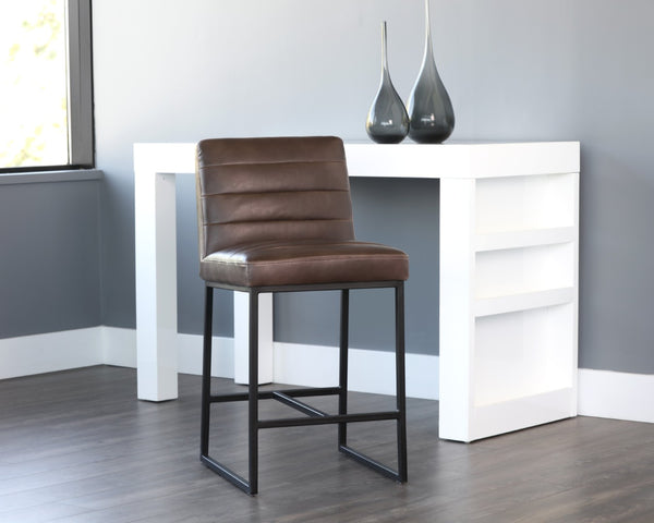 Sunpan SPYROS Counter Stool - Contemporary Industrial Design with Durable Faux Leather and Sturdy Frame Brown 103898V