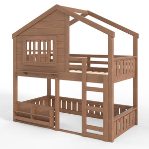 English Elm Full Bunk Bed with Trundle Bookshelf Storage Pine Frame Car Design for Kids W1580S00521