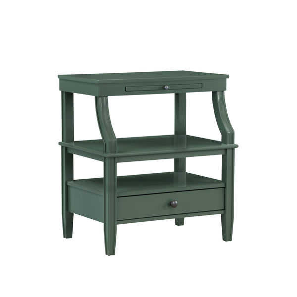 English Elm Newland Vintage Green Storage Nightstand with Drawer, Pull-Out Tray, Fluted Legs & Ample Shelf Space B050P376940