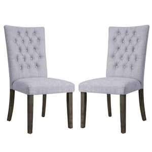 English Elm Set Of 2 Gray Linen Upholstered Side Chairs With Button-Tufted Backs & Gray Oak Finish Design B016P314467-GIGA