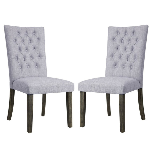 English Elm Set Of 2 Gray Linen Upholstered Side Chairs With Button-Tufted Backs & Gray Oak Finish Design B016P314467-GIGA