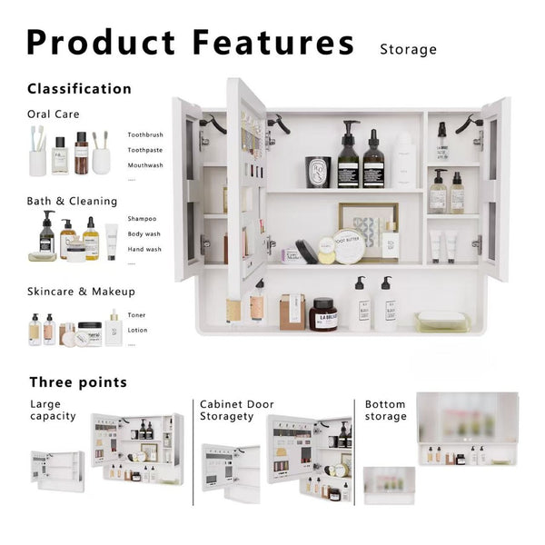 English Elm Led Triple Door Medicine Cabinet Warm Light Anti Fog Aluminum Bathroom Wall Mount W3083P451442