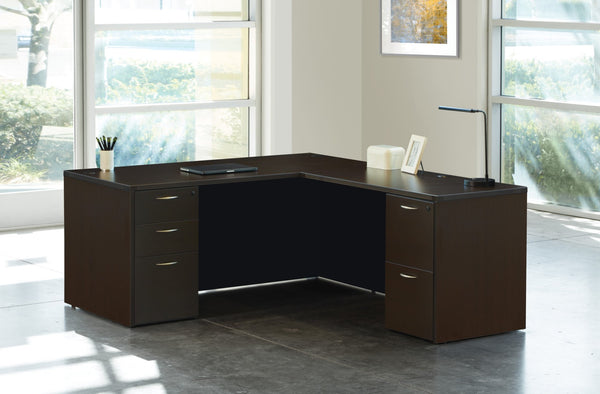 OSP Home Furnishings Napa Executive L Shaped Workstation with Locking Drawers and Integrated Wire Management Espresso NAPESP-TYP9
