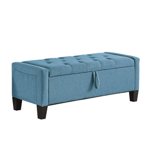 English Elm Ottoman Tufted Linen Storage Bench with Safety Hinge Solid Wood Frame Entryway Seat W2186P470000