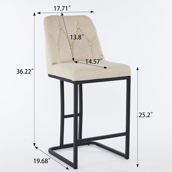 English Elm Set Of 2 Modern Upholstered Counter-Height Bar Stools With Button-Tufted Backrest - Beige Elegance W1901P225271-GIGA