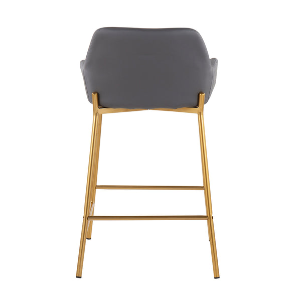 English Elm Daniella Set Of 2 Contemporary Glam Counter Stools In Gold And Grey Faux Leather For Stylish Spaces B202S00039