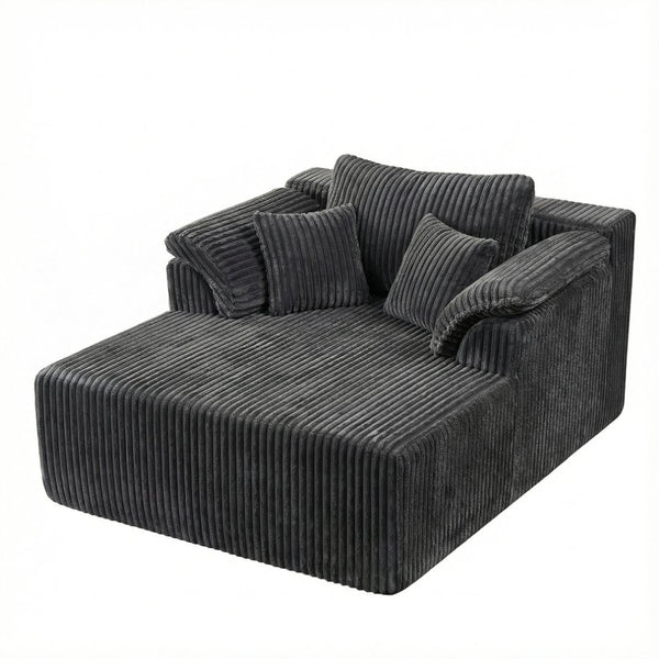 English Elm 60 Inch Oversized Corduroy Cloud Chaise Frameless Deep Seat Lounge for Living Room Antique Dark Grey W1919P499884