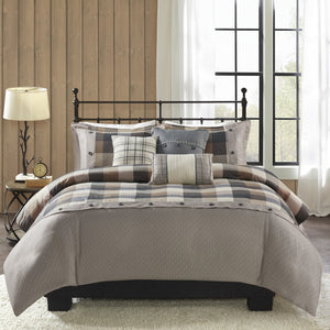 English Elm Full/Queen Ridge 6 Piece Herringbone Duvet Cover Set – Buffalo Plaid Cabin Style with Embroidered Pillows and Corner Ties B03597353
