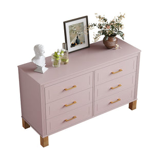 English Elm 6-drawer Double Dresser Solid Wood Legs Mid-century Modern Bedroom Storage Cabinet Pink W1445S00009