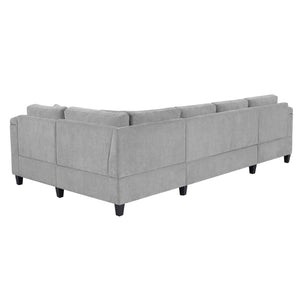 English Elm Modern U-shaped Sectional Sofa 115.7" Corner Couch with Chaise, Chenille Tufted Cushions, USB Ports and Storage LIGHT GREY N719S002150R