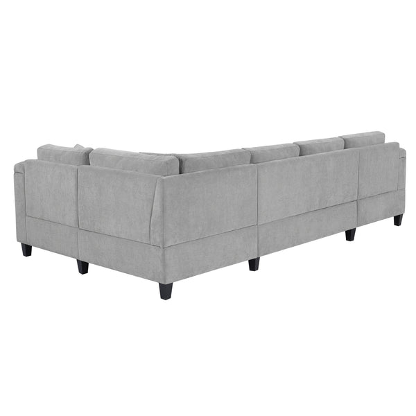English Elm Modern U-shaped Sectional Sofa 115.7" Corner Couch with Chaise, Chenille Tufted Cushions, USB Ports and Storage LIGHT GREY N719S002150R