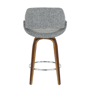 English Elm Fabrico Mid-Century Counter Stool with Swivel, Padded Curved Seat & Walnut Legs — Set of 2 Grey B202S00243