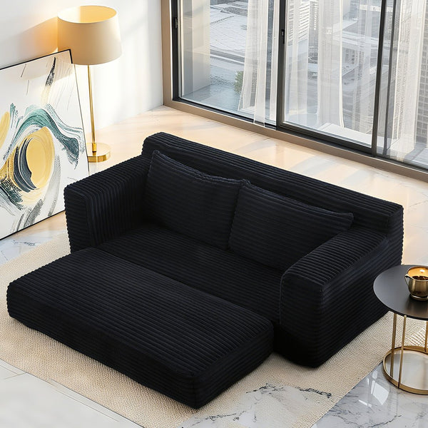 English Elm Loveseat Convertible Sofa Bed with Memory Foam & Steel Frame, No Assembly, Corduroy Comfort Black W3561P324174