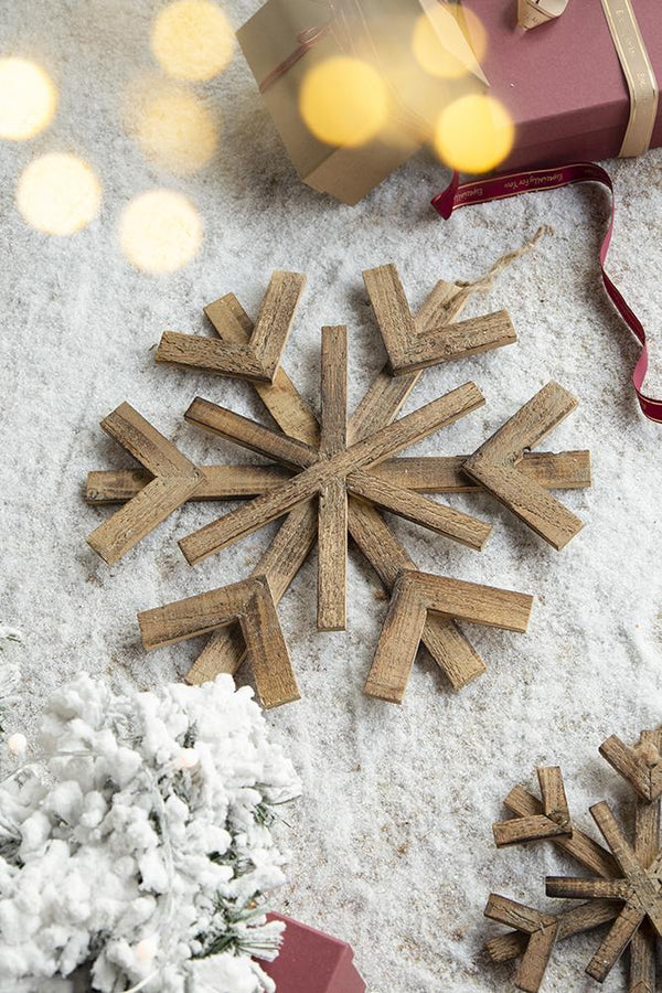 English Elm 17.7" Large Fir Wood Snowflake Ornaments Set of 2 — Rustic 18" Holiday Hanging Decor for Tree & Wall (Durable Gift) W2078P257523