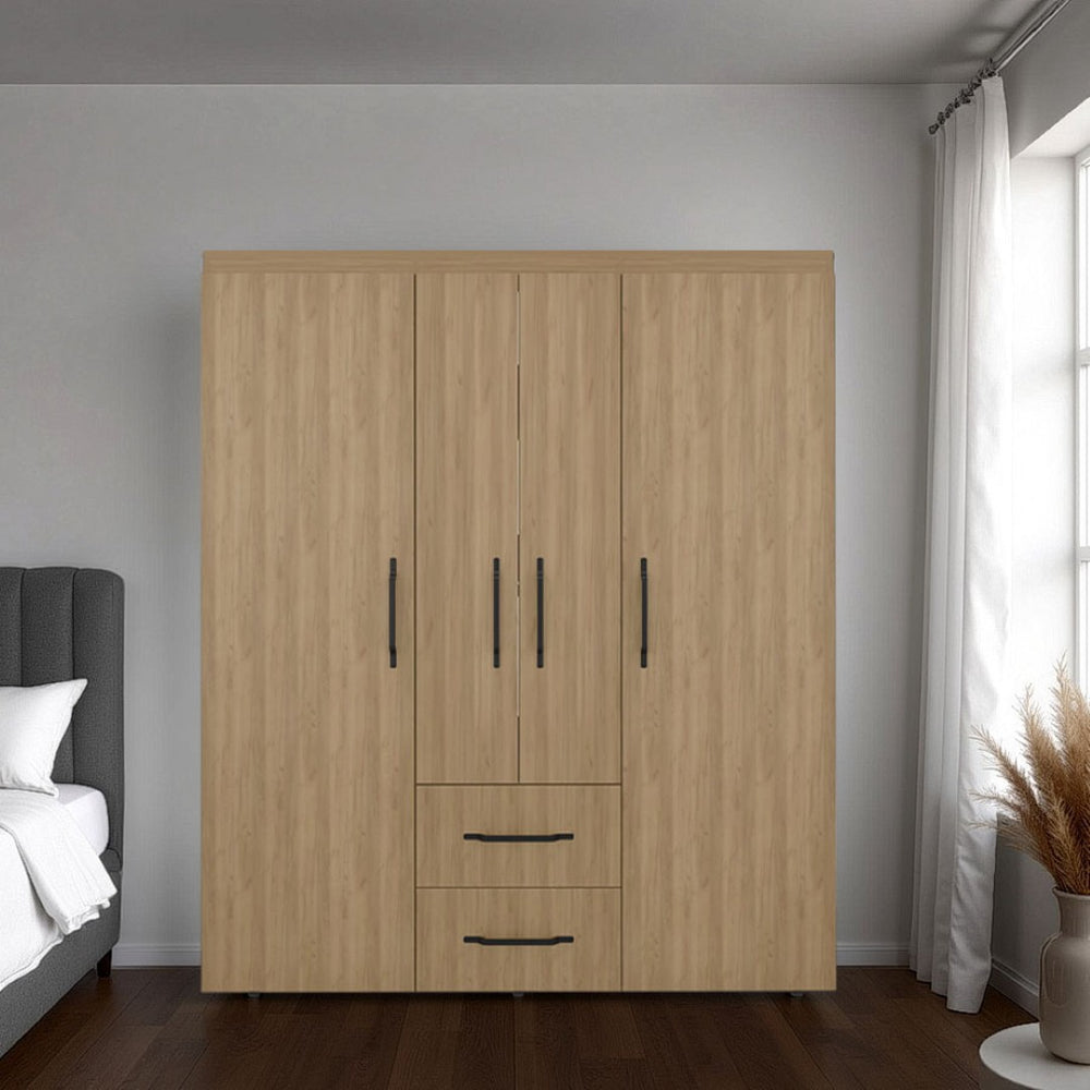 English Elm Armoire Elma Petunia Six Leg Wardrobe with Rods Shelves and Drawer Storage Beige B092S00301
