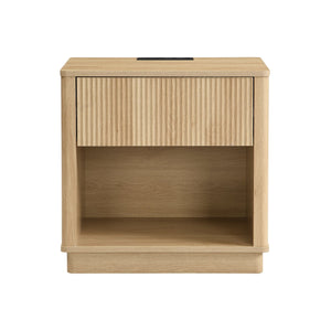 English Elm Christopher Knight Home® - Charging Nightstand Set of 2 with Built-In Outlet & USB, Modern Natural Bedside Tables with Drawer, Symmetric Storage and 160-lb Capacity N770PS25454N