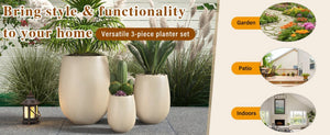 English Elm U_style Mgo Round Planter Set of Three Graduated Sizes for Patio and Indoor Decor N711P406658A