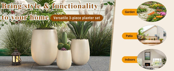 English Elm U_style Mgo Round Planter Set of Three Graduated Sizes for Patio and Indoor Decor N711P406658A