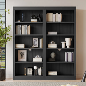 English Elm 83" 5-Tier Bookcase Suite with LED Light Strip, Adjustable Shelves, Cable Hole & 55lb Capacity, Black N751S246920B