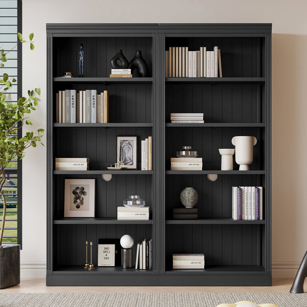 English Elm 83" 5-Tier Bookcase Suite with LED Light Strip, Adjustable Shelves, Cable Hole & 55lb Capacity, Black N751S246920B