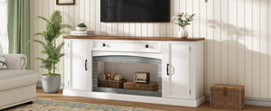 English Elm Elegant Walnut Media Console with Gray Brick Base Open Bay and Adjustable Shelving White N721P394506K