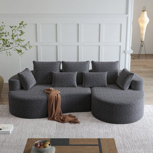 English Elm Modern Chenille Cloud Sectional with Deep Seating Curved Silhouette and Seven Accent Pillows W834S00487