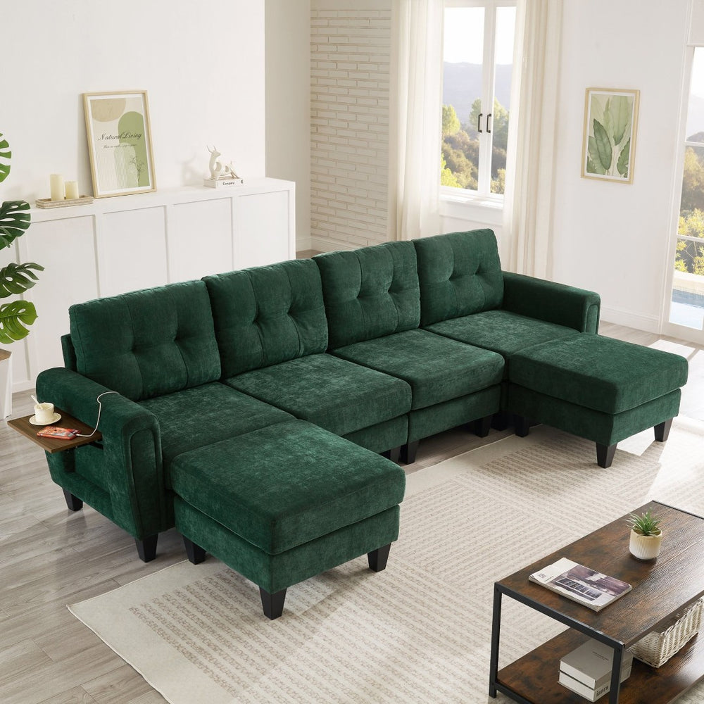 English Elm Swivel Barrel Accent Chair Chenille Tufted Round Club Seat for Living Room Lounge Green N719S002250F