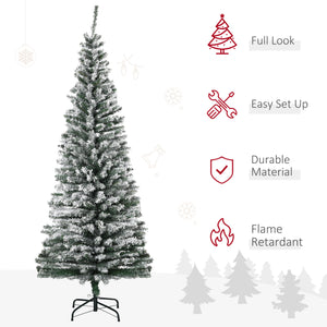 English Elm Homcom 6' Slim Snow-Flocked Artificial Christmas Tree - Realistic Branches & Space-Saving Design W2225P229631