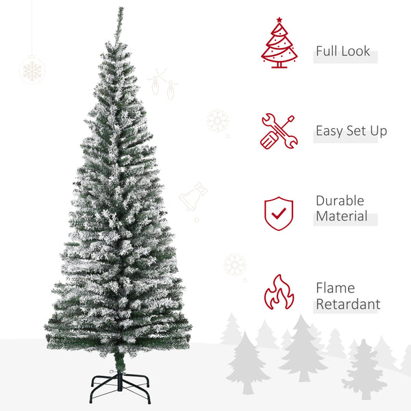 English Elm Homcom 6' Slim Snow-Flocked Artificial Christmas Tree - Realistic Branches & Space-Saving Design W2225P229631