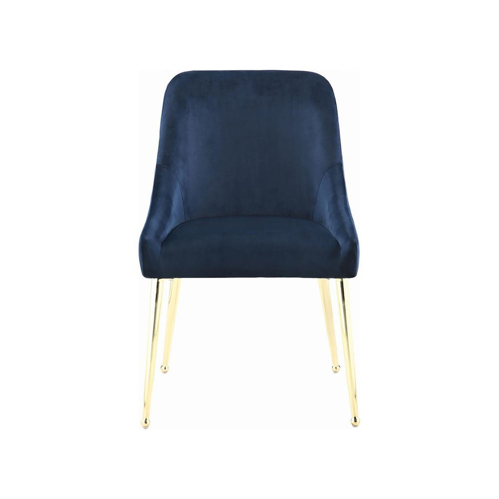 English Elm Set Of 2 Luxurious Velvet Upholstered Side Chairs In Blue With Brass Legs For Modern Living Spaces B016P369790-GIGA